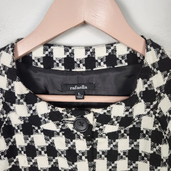 NWOT Rafaella Black & White Plaid Wool Blend Longline Blazer Jacket Size L #0525 - Picture 2 of 11
